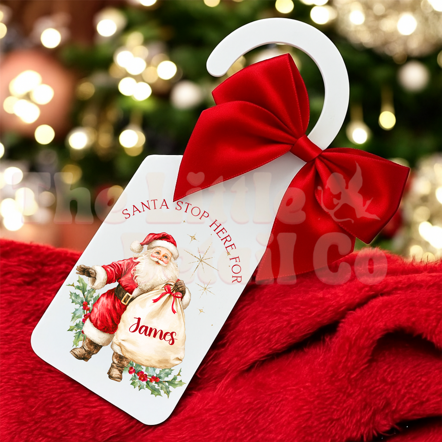 Personalised Door Hanger – ‘Santa Stop Here’ or ‘Under Elf Surveillance
