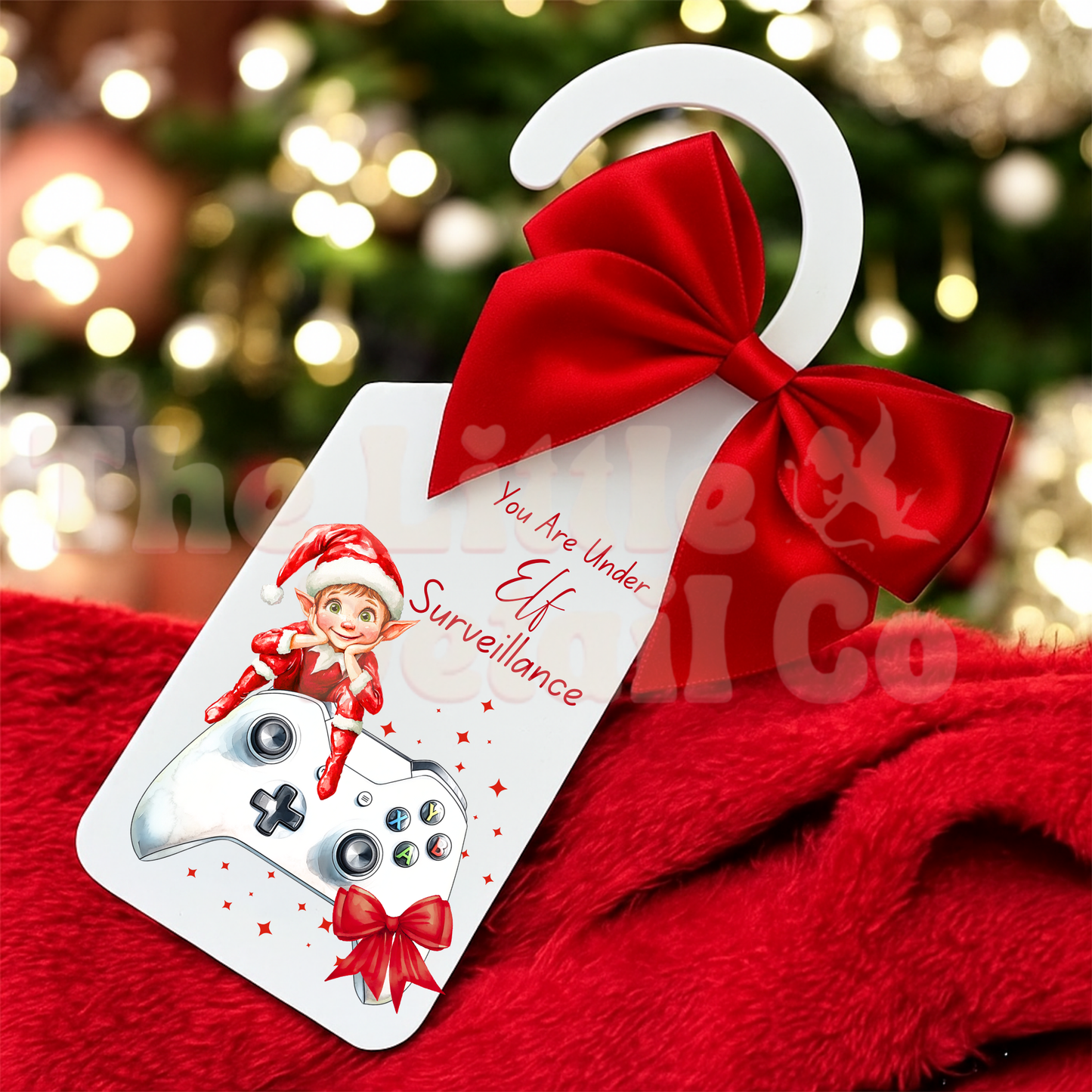 Personalised Door Hanger – ‘Santa Stop Here’ or ‘Under Elf Surveillance