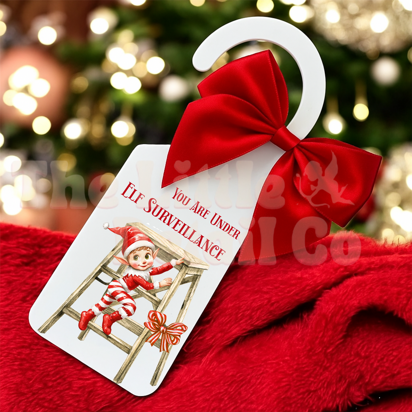 Personalised Door Hanger – ‘Santa Stop Here’ or ‘Under Elf Surveillance